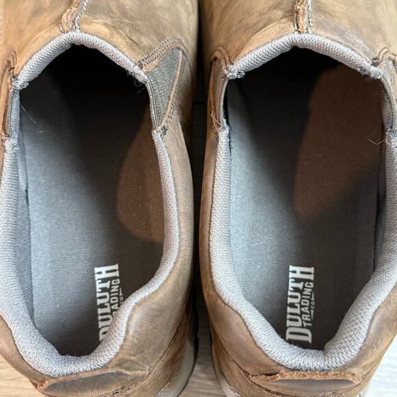 Duluth Wild Boar Leather Smooth Toe Shoe Size 14 Moccasin Slip On Brown Comfort - Picture 8 of 13